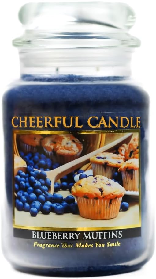 A Cheerful Giver - Blueberry Muffins - 24oz Large Scented Candle Jar with Lid - Cheerful Candle - 135 Hours of Burn Time, Candles Gifts for Women, Blue