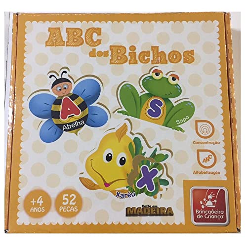 Brinquedo Pedagógico Madeira ABC dos Bichos 52 Peças Brincadeira de Criança