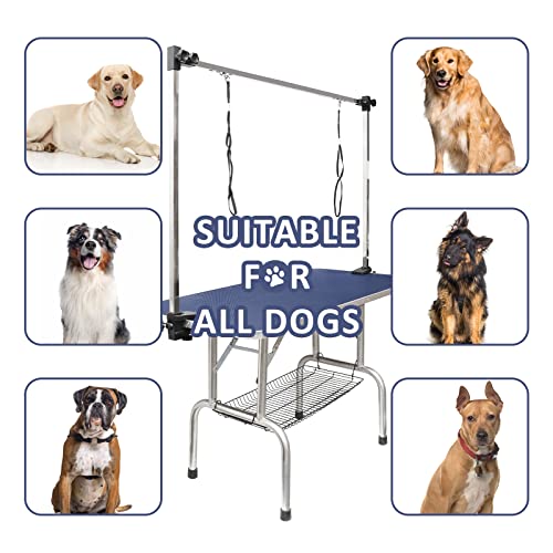 Image of ROOMTEC 36 inch Dog Grooming Table,Foldable Home Pet Bathing Station with Adjustable Height Arm /Noose /Mesh Tray