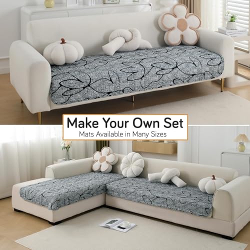 Image of HOKIPO 'Elira Series' Water Repellent + Waterproof Quilted Sofa Mats | Make Your Own Sofa Cover Set | Length 180cm - Intense Grey Abstract Floral (NEW-5249-C2)