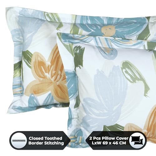 Image of Story@Home Bedsheet for Double Bed Cotton 190 TC with 2 Pillow Covers, White & Light Blue, Floral, Double Size Bedsheet for Double Bed | (225 Cm X 250 Cm) | Perfect for Home Decor
