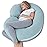 INSEN Pregnancy Pillows for Sleeping, Maternity Pillow with Cooling Cotton Cover, C Shaped for Pregnant Side Sleeping (Green Jersey)