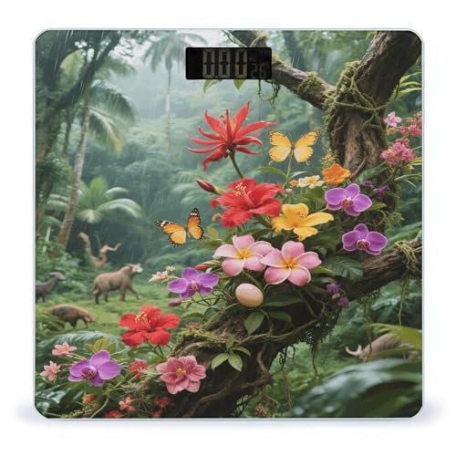 Báscula digital de baño con diseño floral y vidrio templado miniatura 1