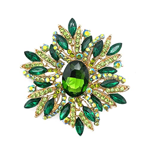YOQUCOL Vintage Sunflower Shape Green Crystal Big Large Heavy Brooch Pin Rhinestone Scarf Decoration Corsage Cloth Pin for Women Girls