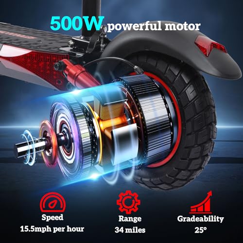 Electric Scooter for Adults, 34 Miles Long Range, Top Speed 15.5 MPH, 10" All-Terrain Tires, Folding E-Scooter for Teens & Adults, 150 kg Load Capacity - Image 3