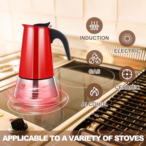 Image of 9 Cup Stovetop Espresso Maker Stainless Steel Moka Pot Stove Top Percolator Italian Coffee Makers Capable Mocha Greca Machine Cafe Classic Induction Cookers for Home and Camping 450ml 15oz