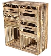 Kistenkolli Altes Land Kommode im Obstkisten Stil 77x68x35cm weiß rustikal geflammte Optik Holz S...