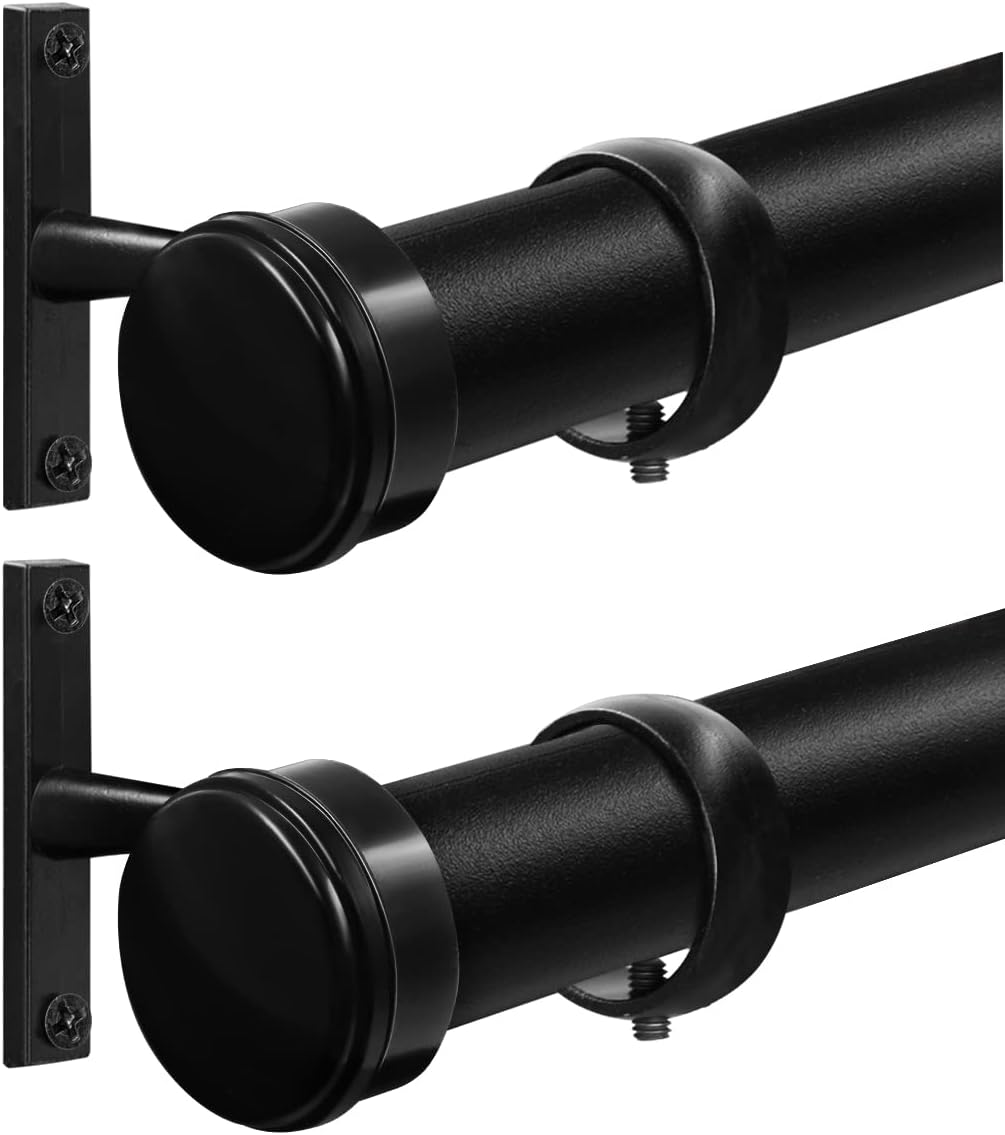 ASHLEYRIVER Curtain Rods 2 pack Indoor/Outdoor Ceiling or Wall-Mount Window Curtain Rod,Black (2 Pack-Small(28"-48"))