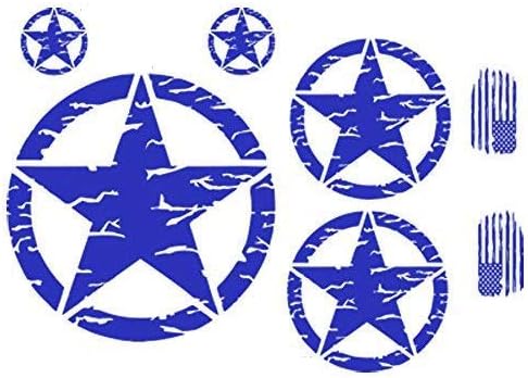 G0006 - Distressed Military Star 8 Decal KIT - Custom Designed for use on - Jeep Wrangler Roxor Cherokee Compass Patriot & More (Blue)