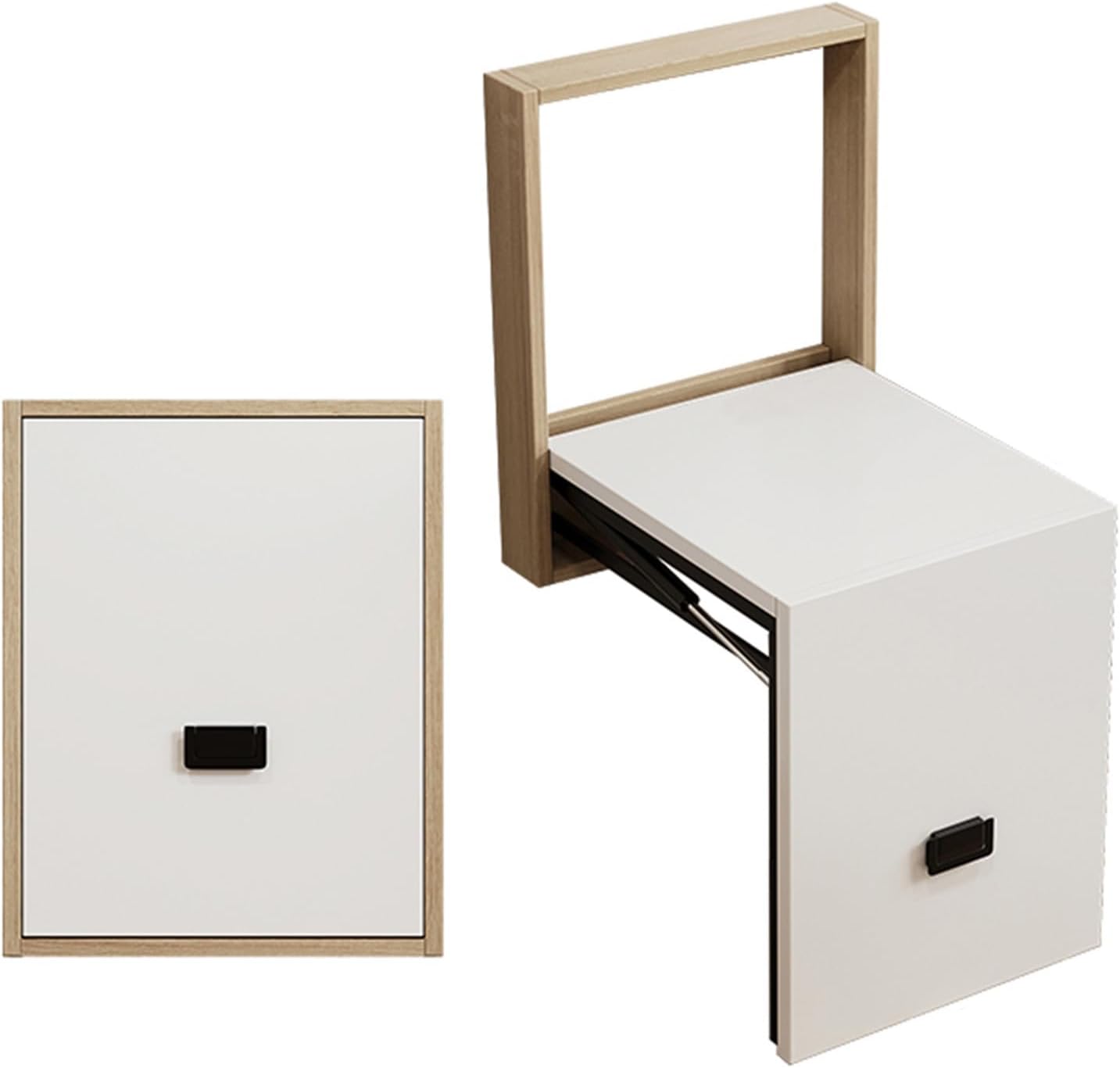 Solid Wood Foldable Chairs Wall Mounted Folding Wall Stool Home Folding Shoe Changing Stool Invisible Entryway Wall Stool Rounded Corner Metal Pulls Space Saving