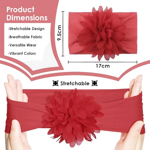 Image of SYGA Pack of 6 Baby Headbands Nylon Flower Soft Stretchable Hairband for Newborn Infant Toddler Kids For 0-3 Year (Multicolor)