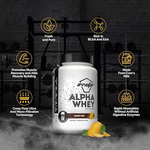 Image of avvatar ALPHA WHEY PROTEIN | 1Kg | Mango Rush Flavour | 25g Protein | 25 Servings