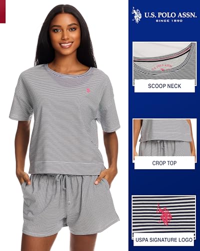 U.S. Polo Assn. Womens Summer Pajamas Sets Cotton - Poly, PJ Sets for Women Shorts, 2 Piece Lounge Set Shorts2