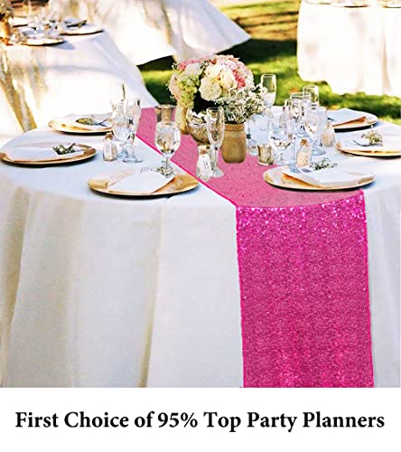 Duobao Hot Pink Sequin Table Runner 12X72-Inch Coffee Table Runner Home Decor Christmas Table Runners 72 Inch Fuchsia Glitter Table Runner For Wedding Party (12X72, Hot Pink) #TOP5