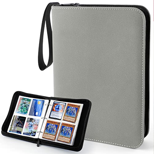 IDJWVU Baseball Card Binder, Baseball Card Folder, Trading Card Album Binder with Sleeves for 400 Cards, Waterproof Zipper Sports Trading Cards Folder, Gray