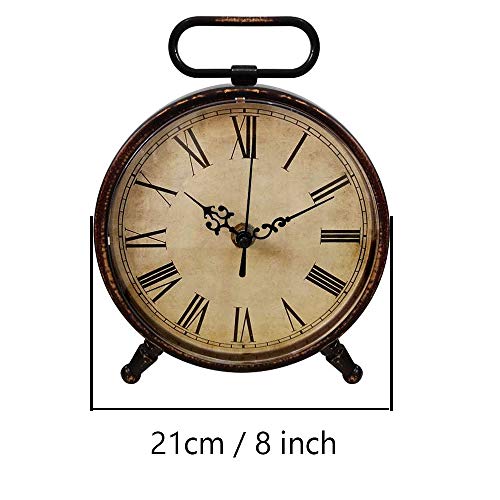 Königswerk Vintage Desk Clock, 8 Inches Silent Non-Ticking Battery Operated Metal Table Top Clock For Bedroom, Living Room, Office, Shelf Decor (Brown) #TOP5