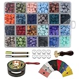 Weigreen Wax Seal Kit, Wax Seal Stamp Kit with 24 Colors 624 Pcs Wax Seal Beads, Wax Seal Stamp, Wax Seal Warmer, Wax Spoon, Envelopes and Tealight Candles for Letter Sealing