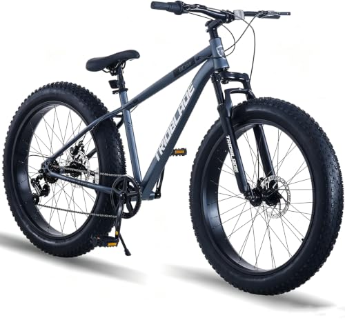 Image of 26 Inch Fat Tyre Mountain Bike for Adults, All Terrain Mountain Bike Bicycle with 7-Speed Gears Unisex MTB Men Women Bike w/Front Suspension & Dual Disc Brakes, 90% Pre-Assembled Capacity (Grey)