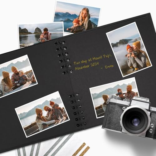 Image of DIY Scrapbook Album Black Spiral Photo Book for A4 Couple Special, Anniversary & Family Memories with Graduations /Memory Photo Album Color Stickers, Color Pen, 80-Page /40 Sheet, Medium