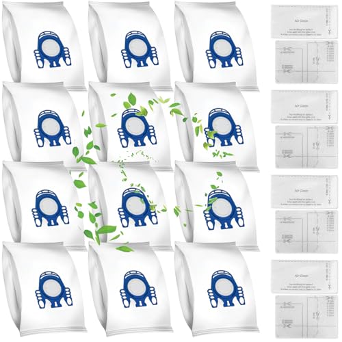 12 Pack 3D Airclean GN Vacuum Cleaner Bags 4 Set Air Filter - for Miele Classic C1, Complete C1, Complete C2, Complete C3, S227, S240, S270, S400, S2, S5, S8 Series Canister Vacuum Cleaner
