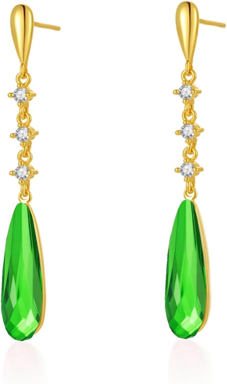 VONSSY Austrian Crystal Teardrop Drop Dangle Earrings Gold Plated Silver Post Zircon Gemstone Jewelry Gift for Woman Girlfriend Mom Wife