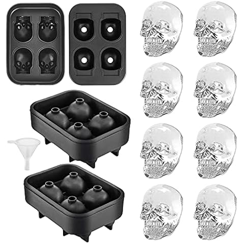YHT 2 Pack Skull Silicone Ice Cube Trays, Ice Cube Moulds for Whiskey, Easy Release Ice Tray with Lid ,Novelty Ice Mold for Cocktails, Black Cover