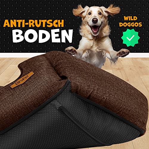 Lovpet® Hundebett Hundekissen Hundekorb Chiller, Inkl. Napf + 3X Kauknochen, Hundesofa Kissen für Kleine, Mittelgroße & Große Hunde, Bezug abnehmbar und waschbar, L 90 x 75 x 25 cm Braun