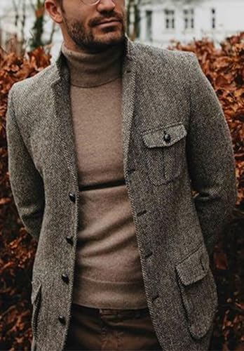 Men's Vintage British Herringbone Tweed Blazer Wool Blend Sport Coat Casual Business Wedding Jacket3