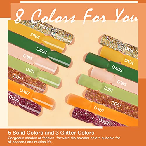 Morovan Dip Powder Nail Kit Starter - 8 Colors Dip Powder Nail Set Pure And Glitter Dipping Powder With Base Top Coat Activator Brush Saver For Diy Manicure Salon #TOP1