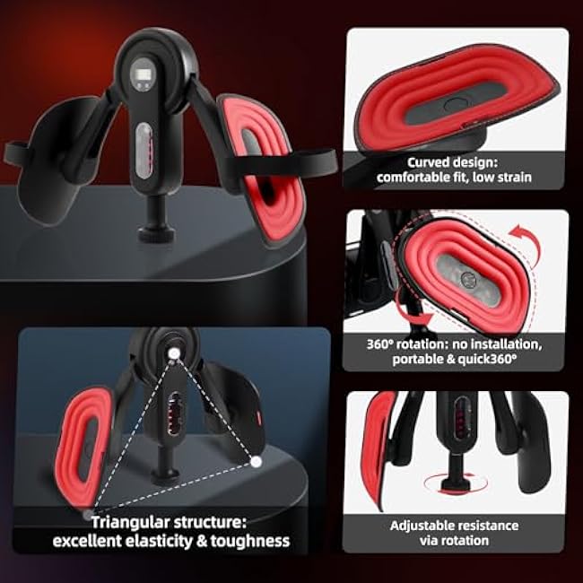 Thigh Hip Trainer Kegel Exerciser Pelvic Floor Exercise Devices Smart Display, Leg Straps & 360¡ã Inner Thigh Workout Machine Thigh Adductor Exerciser Time/Count/Calories/Reps(Red)