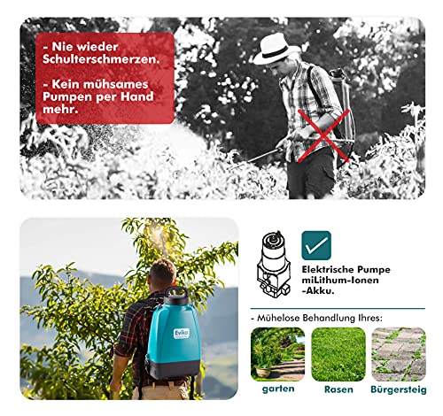 EVIKA Akku Drucksprüher 16/10/8 Liter - Gartenspritze mit Akku - Akku Sprühgerät für Garten/Weingut/Rasen, Rückenspritze mit Akku - Unkrautspritze - Giftspritze Drucksprühgerät – Bild 4