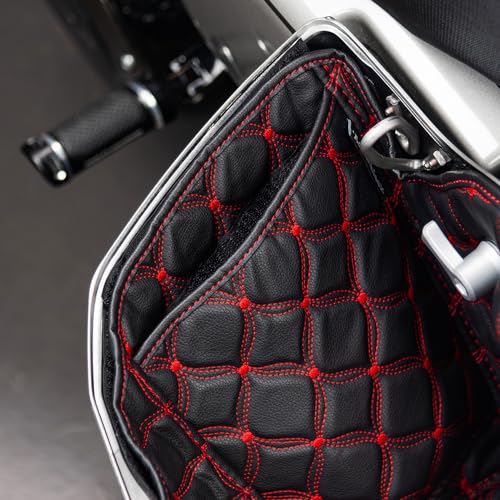 Advanblack Custom Saddlebag Liners para Harley CVO 2023–2025, Road Glide FLTRX y Street Glide FLHX – Forros de Cuero Sintético Premium con Bolsillo de Almacenamiento (Costura Roja) miniatura 4