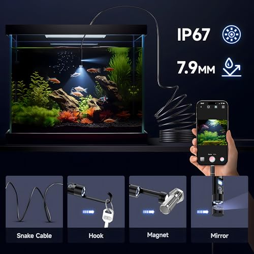 [Dual-Lens] Endoscope Camera with Light, 1920P HD Borescope with 8+1 Adjustable LED Lights, IP67 Waterproof 16.5FT Semi-Rigid Snake Cord Inspection Camera for iPhone, iPad and Android Phone (Type C) — view 4