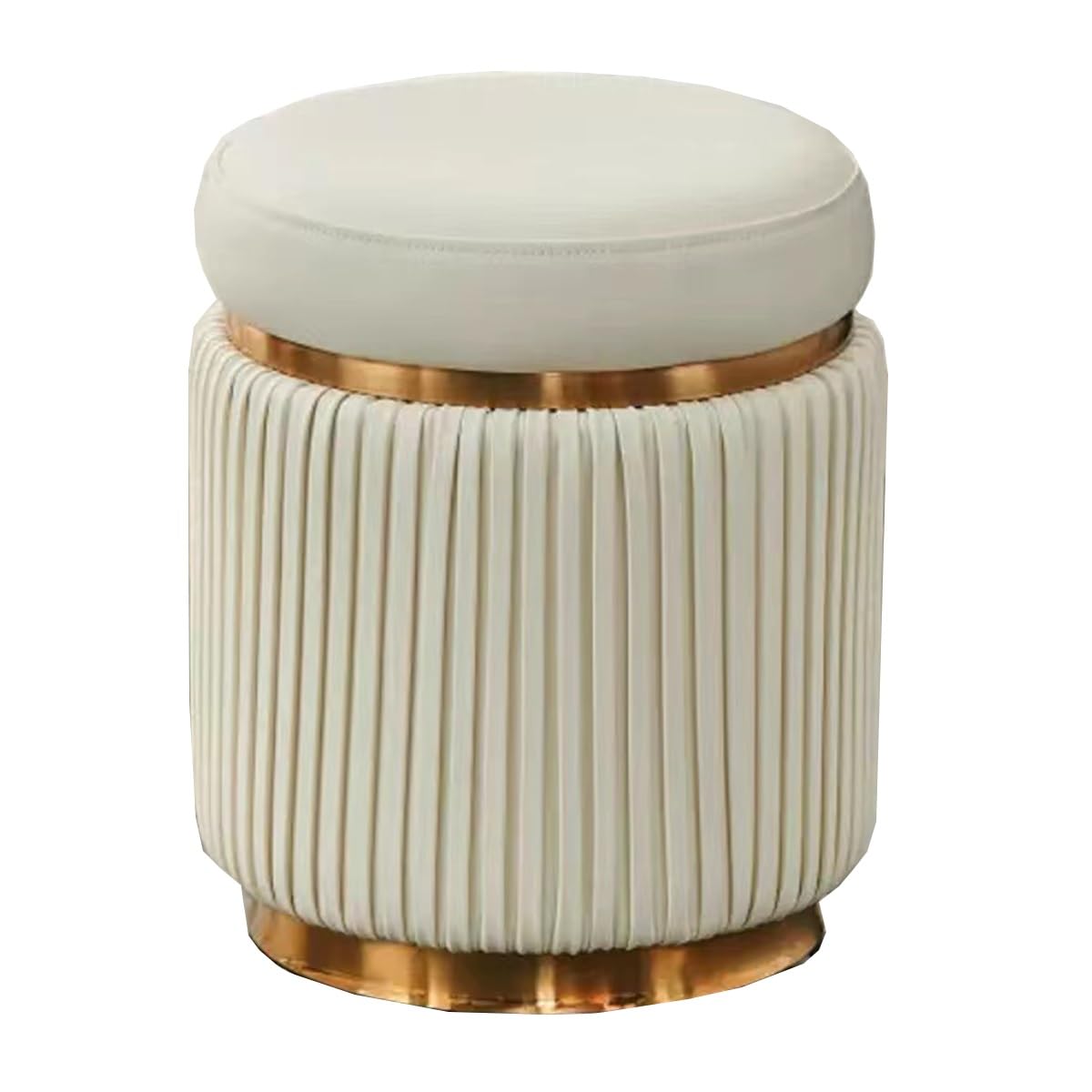 Repose-Pieds en Cuir PU Beige : Pouf et Tabouret Rond Moderne pour Salon et Chambre