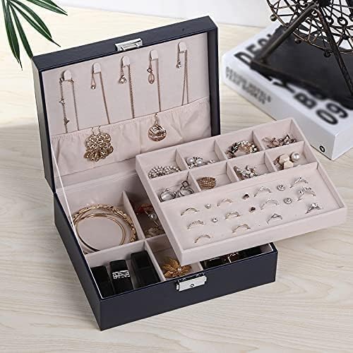 Large Velvet Jewelry Storage Case Organizer PU Leather Necklace Ring Earring Jewellery Box Packaging Casket jewelry organizer box (Black)