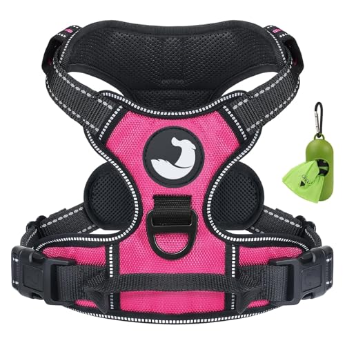 Joytale No Pull Dog Harness Medium Sized Dog, Reflective Pet Vest with Front Clip, Adjustable Soft Padded Harnesses with Easy Control Handle for Training and Walking, Hot Pink, M