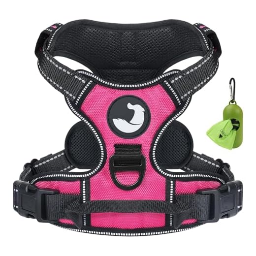 Joytale Hondentuig Grote Hond Anti-Trek Tuig voor Honden met 2 Riemclips, Verstelbaar Zacht Gevoerd Hondentuig Reflecterend met Gemakkelijke Controle Handgreep voor Wandelen en Trainen, Felroze, XL