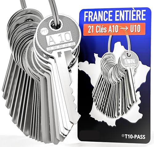 Pass Ptt 21 Clés pour Serrure de boîte aux lettres - Clé Pass - Barillet de Boîte aux Lettres - Passe PTT T10 - MADE IN FRANCE