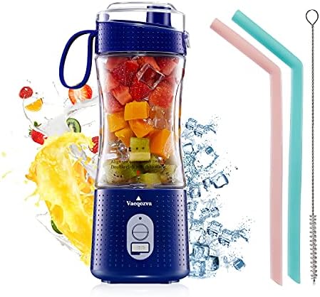Portable Blender, Vaeqozva USB Rechargeable Smoothie on the Go Blender Cup with Straws, Protein Shakes Fruit Mini Mixer for Home, Sport, Office, Camping - Navy Blue