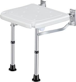 NEWFUN Silla para Ducha, Asiento Plegable para Ducha, Capacidad de Carga 180 KG, Plegable para Ahorrar Espacio, Asiento Antideslizante, Fácil de Limpiar, Blanco.
