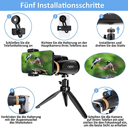 Wensen Monokular Teleskop 30X60 HD für Erwachsene
