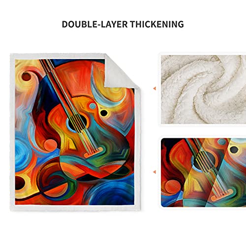 Guitar Throw Blanket For Kids Adult - Colourful Guitar Fleece Blankets Cozy Soft Warm Guitar Print Sherpa Throw Blanket For Bed Bedroom Living Room Decor 50"X60" #TOP2