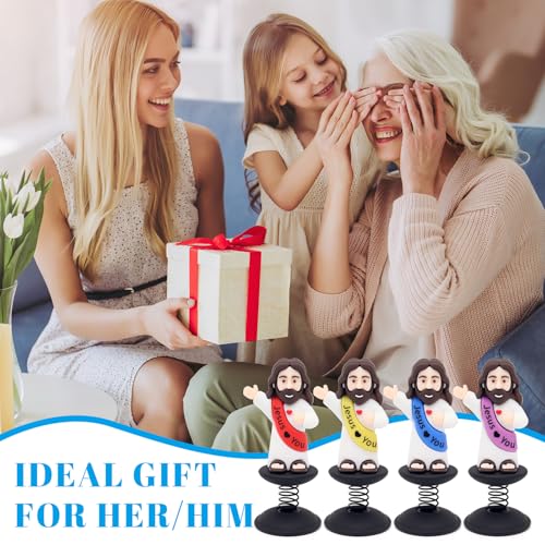 Yelakey Dashboard Jesus Bobblehead Jesus with Smile Face Blessing You Christian Car Accessories Religious Believers Home Decoration with Sticky Pad (Blue & Purple)
