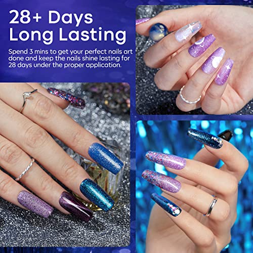 Image of modelones Glitter Gel Nail Polish Set 6 Colors, Blue Color Changing Red Cat Eye Magnetic Gel Polish Chameleon Reflective Temperature Black Pink Nail Polish Soak Off LED Nail Art Manicure Kit Gift