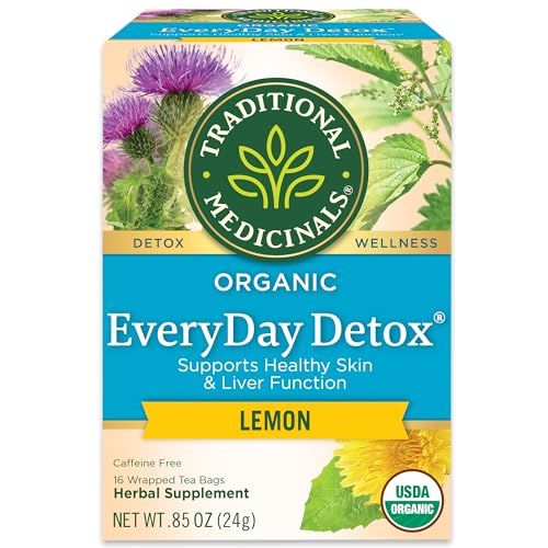 Traditional Medicinals Tea, Organic Everyday Detox Lemon, Supports Healthy Skin & Liver Function, Detox, 16 Tea Bags