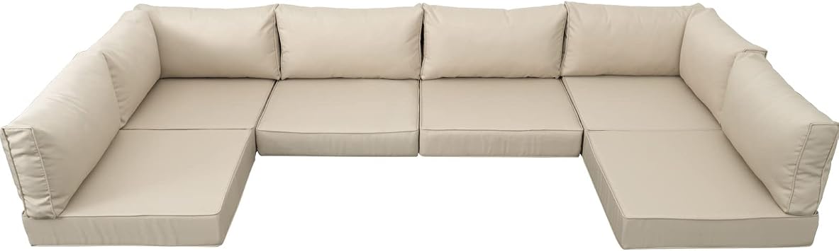 Valita Outdoor Furniture Replacement Cushions, Fits 6-seat Sectional Rattan Conversation Set, 14-Piece Patio Water-Resistant Replacement Sofa Cushions, Liner&Cover Khaki