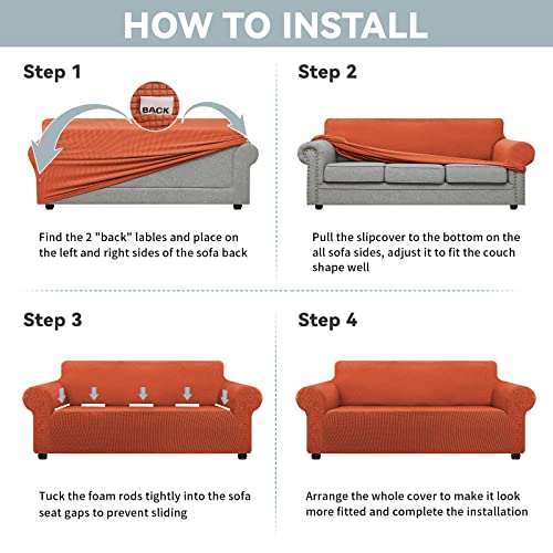 Lurka Stretch Sofa Covers - Spandex Non Slip Couch Sofa Slipcover, Soft With Elastic Bottom For Kids, (79'' - 94'', Large, Pumpkin) #TOP4