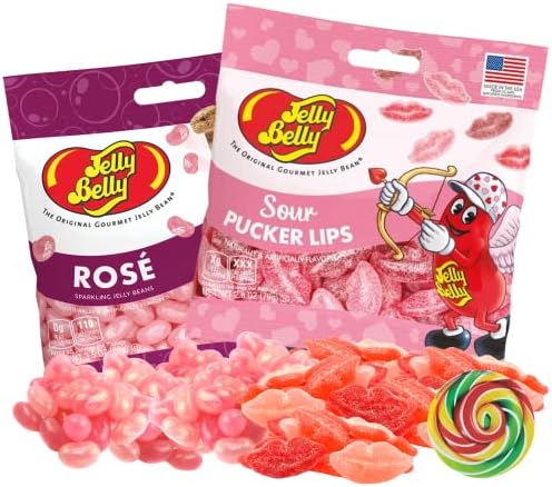 Sour Pucker Lips Valentines Day Gummies, Strawberry, Watermelon, and Cherry Flavored Pink and Red Chewy Lip Candy, 2.8 Ounces, Pack of 2 (Rose & Pucker Lips)