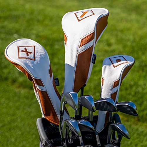 Izzo Golf Premium Molded Headcover Set White/Camel - Includes Driver, Fairway Wood and Hybrid Golf headcovers