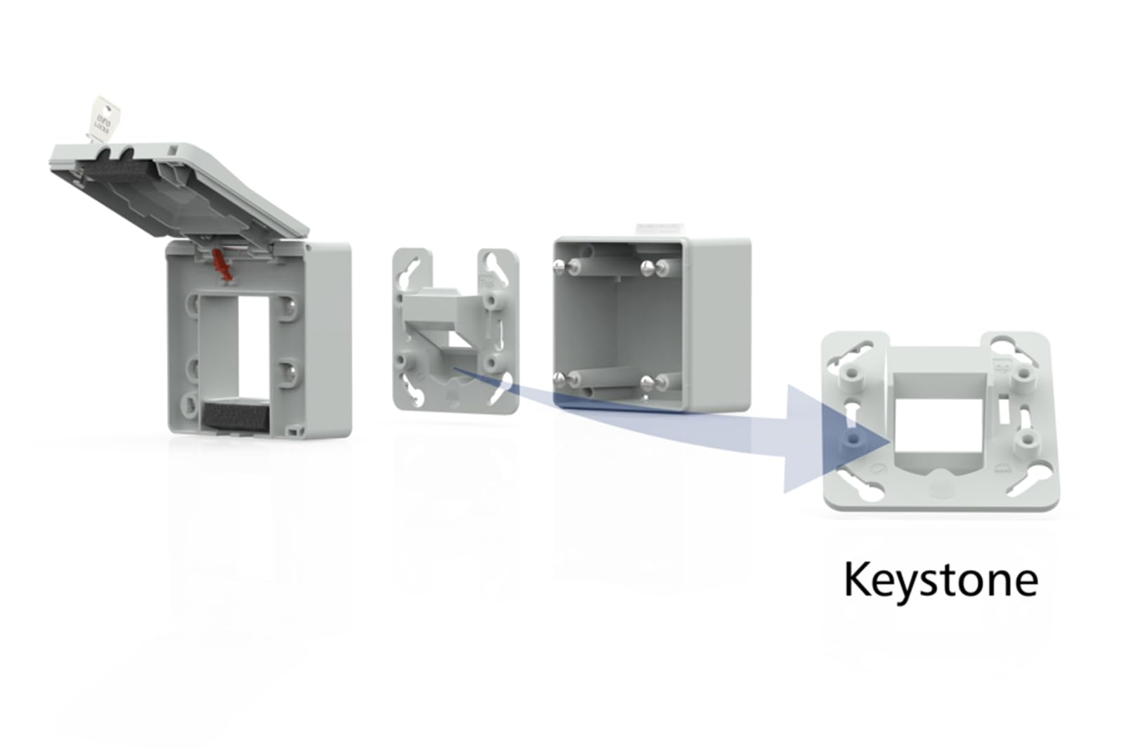 METZ CONNECT IP44 Modul-Aufputz-Gehäuse, Klappdeckel+Schloss, 2Ports unbestückt, grau